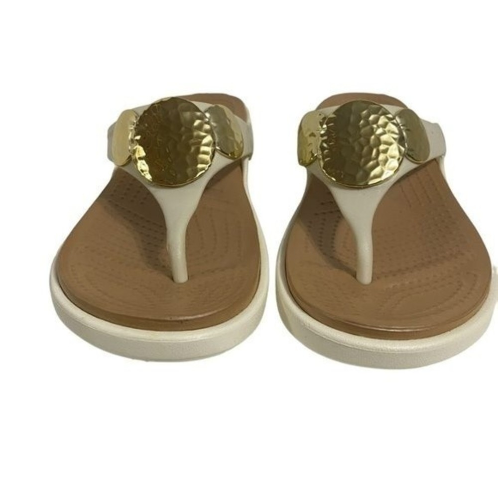 CROCS Women's Flip flops 
with Gold and Cream Accents sz. 6